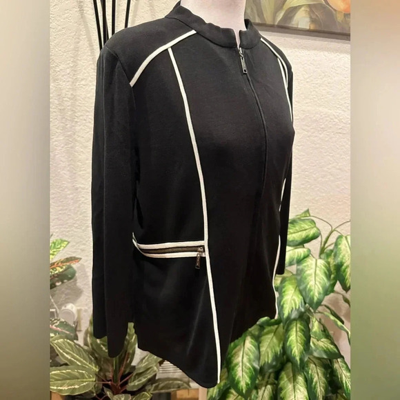 Misook black/white zip up cardigan jacket size M - Picture 2 of 9
